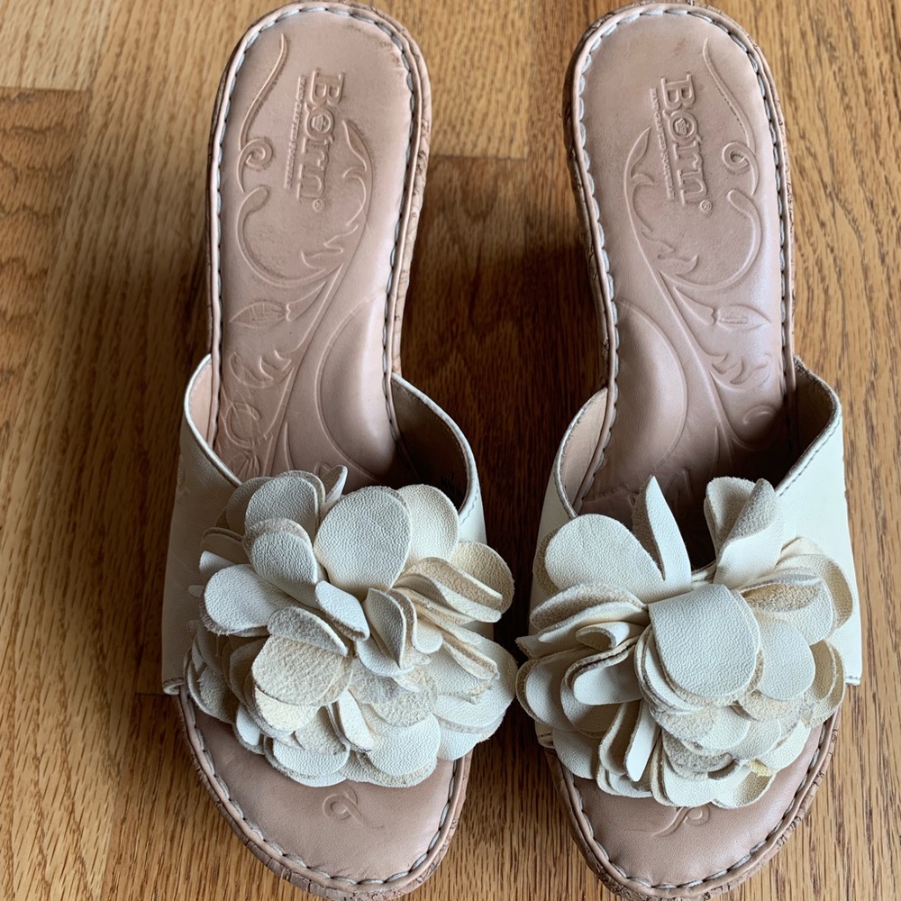 Born wedge sandals. Creamy vanilla color. Size 7.